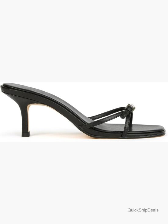 Faux Leather Kitten Heel Mules Open Square Toe Slip-On Sandals